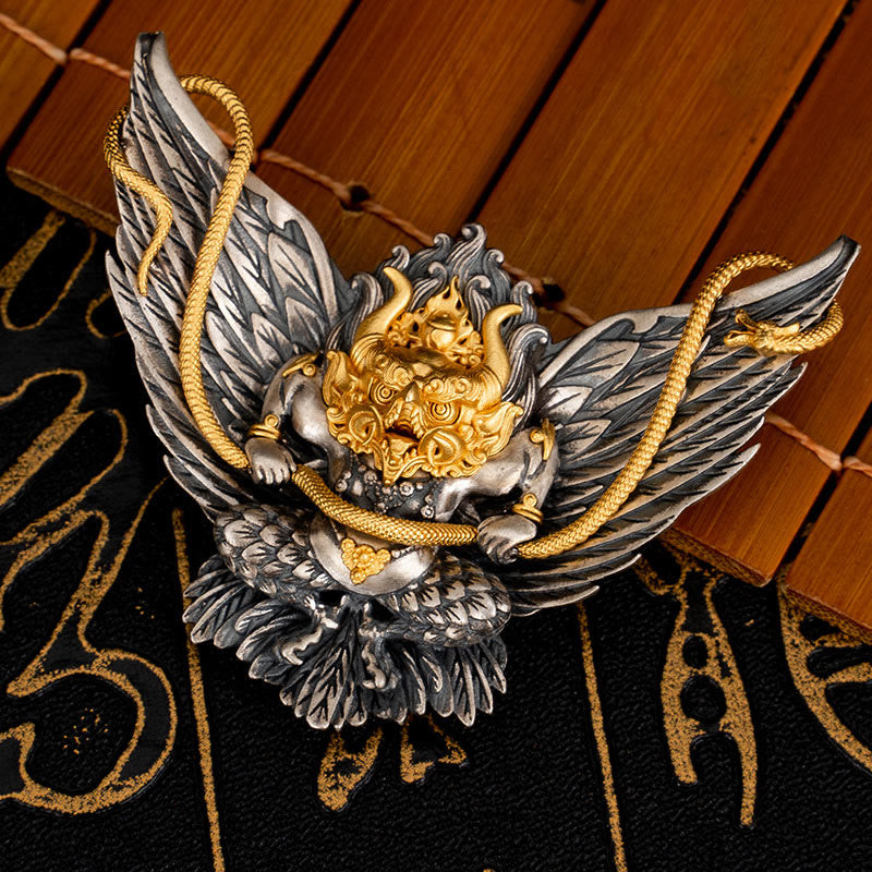 Collana con ciondolo a forma di serpente drago uccello Garuda tibetano in argento sterling 925 Buddha Stones - Garuda (solo ciondolo) - image 1