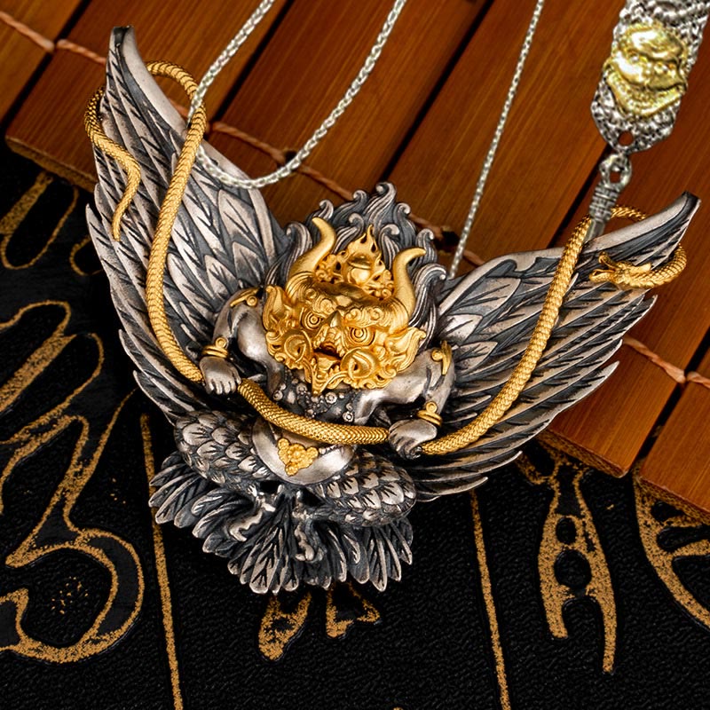Collana con ciondolo a forma di serpente drago uccello Garuda tibetano in argento sterling 925 Buddha Stones - Garuda&52cm Il Signore della Foresta dei Cadaveri Catena di Rame - image 21
