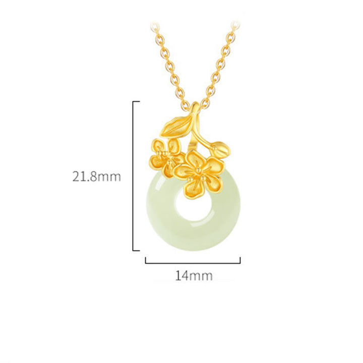 Collana con ciondolo a forma di fiore di pesco, fibbia della pace in argento sterling 999, Buddha Stones, giada di Hetian - image 4