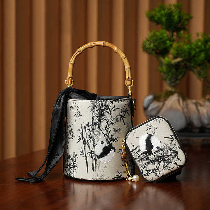 Borsa a tracolla con ricamo Buddha Stones Panda Bamboo Magpie Hangbags