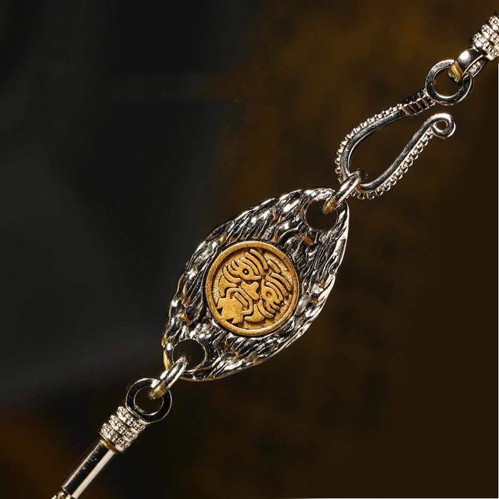 Buddha Stones Argento Sterling 925 Tibet Giallo Jambhala Dio della Ricchezza Dzi Bead Om Mani Padme Hum Felicità Collana Pendente