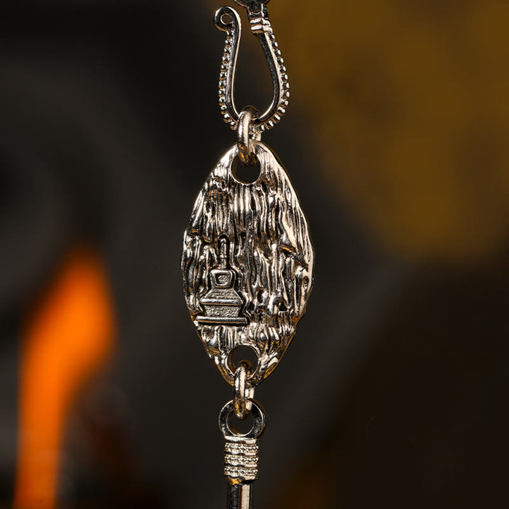 Buddha Stones Argento Sterling 925 Tibet Giallo Jambhala Dio della Ricchezza Dzi Bead Om Mani Padme Hum Felicità Collana Pendente
