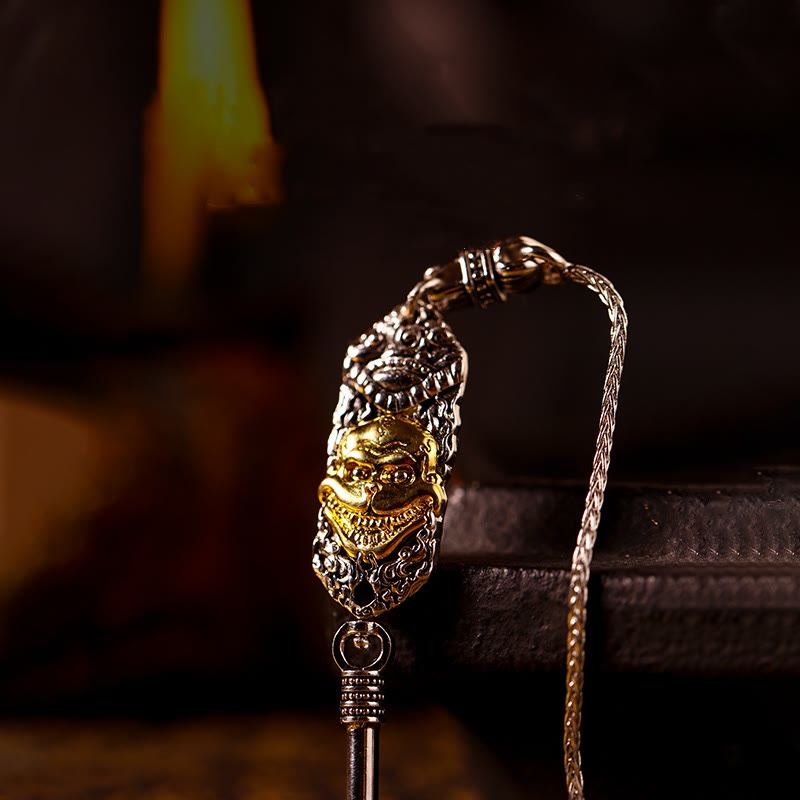 Buddha Stones Argento Sterling 925 Tibet Giallo Jambhala Dio della Ricchezza Dzi Bead Om Mani Padme Hum Felicità Collana Pendente