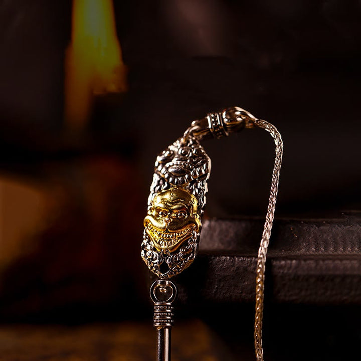 Buddha Stones Argento Sterling 925 Tibet Giallo Jambhala Dio della Ricchezza Dzi Bead Om Mani Padme Hum Felicità Collana Pendente
