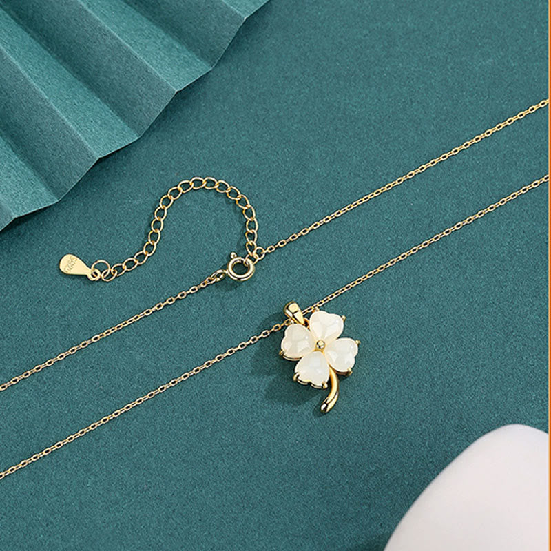 Collana con ciondolo a forma di quadrifoglio in argento sterling 925 con Buddha Stones Hetian - image 3