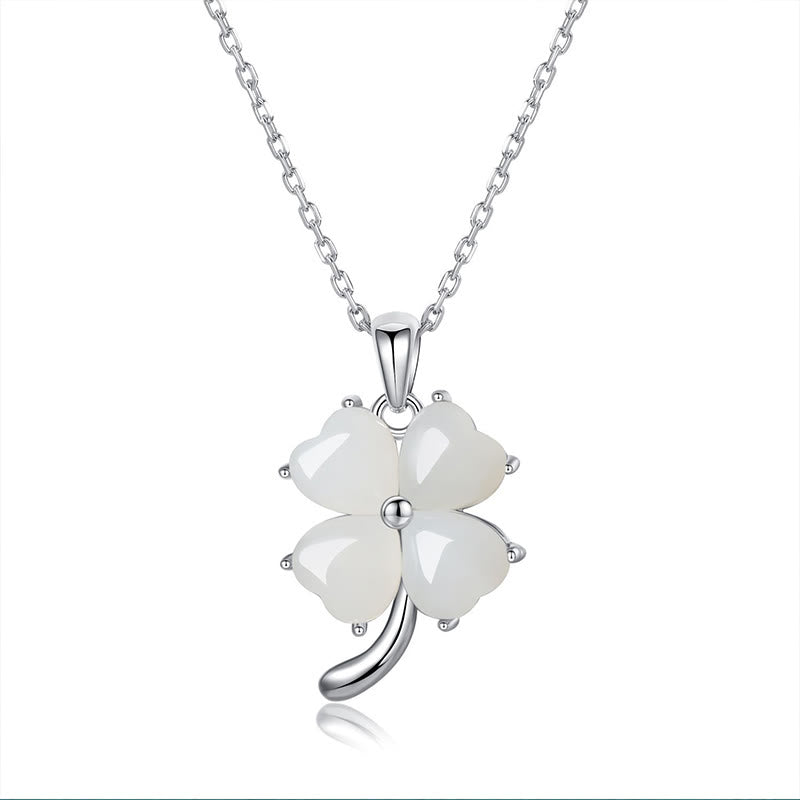 Collana con ciondolo a forma di quadrifoglio in argento sterling 925 con Buddha Stones Hetian