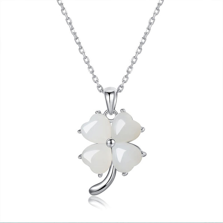 Collana con ciondolo a forma di quadrifoglio in argento sterling 925 con Buddha Stones Hetian
