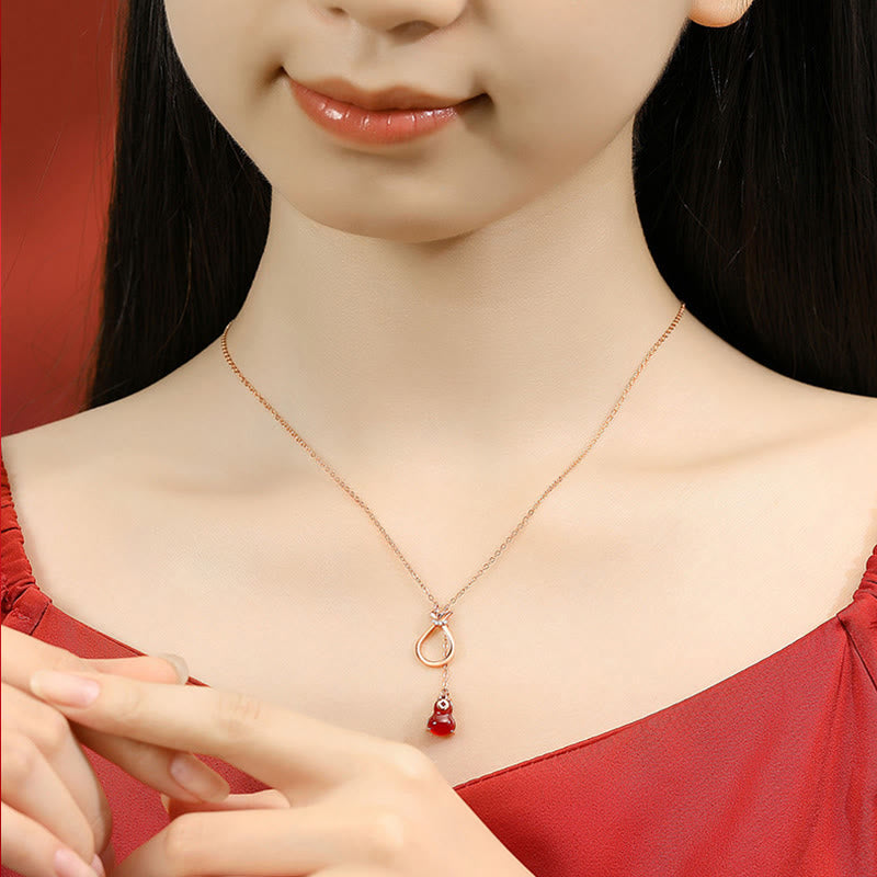 Buddha Stones Agata rossa Calcedonio Argento Sterling 925 Zucca Lucky Bag Collana con ciondolo di fiducia