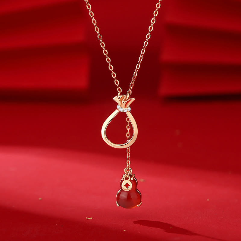 Buddha Stones Agata rossa Calcedonio Argento Sterling 925 Zucca Lucky Bag Collana con ciondolo di fiducia