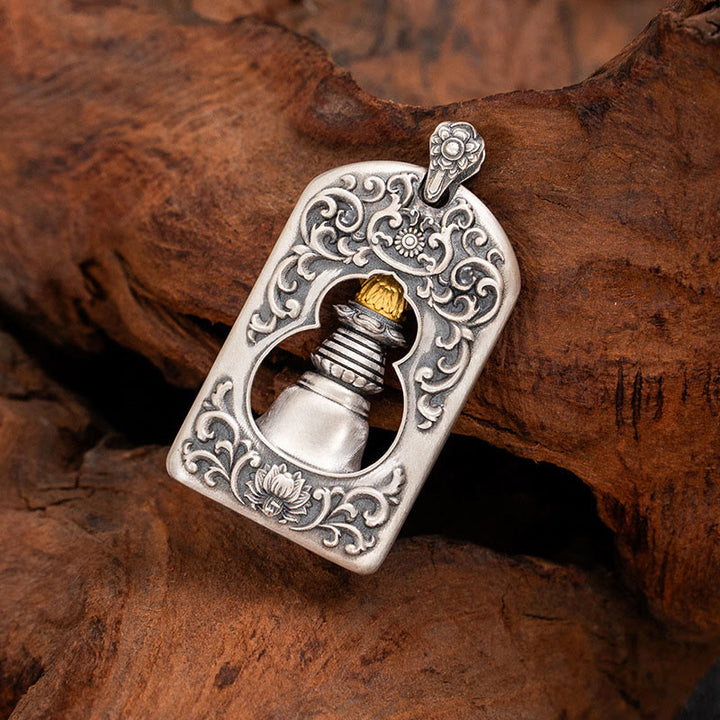 Buddha Stones 925 Sterling Silver Tibetano Garuda Uccello Vajra Dorje Campana Protezione Collana Pendente