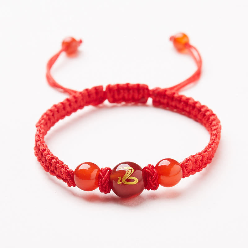 Buddha Stones Agata rossa naturale Zodiaco cinese Braccialetto di protezione e fortuna intrecciato con corda rossa