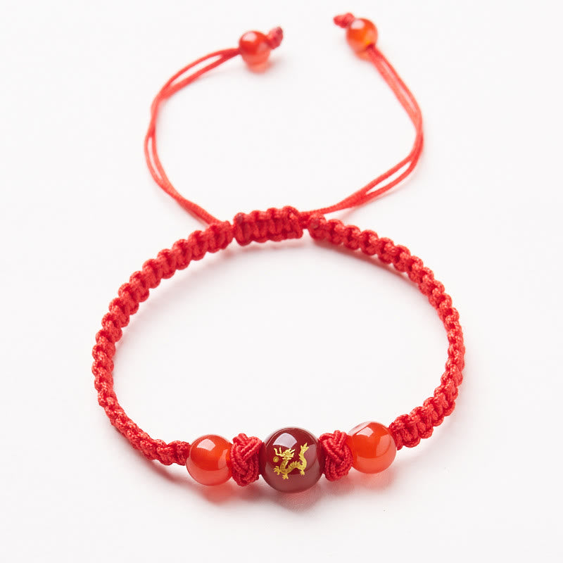 Buddha Stones Agata rossa naturale Zodiaco cinese Braccialetto di protezione e fortuna intrecciato con corda rossa