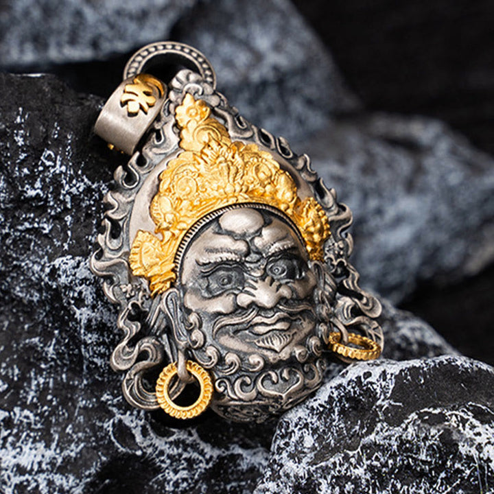 Collana con ciondolo in argento sterling 925 Buddha Stones in argento sterling tibetano giallo Jambhala, dio della ricchezza e protezione
