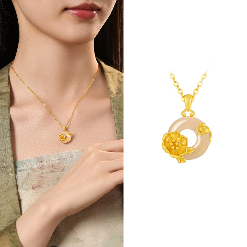 Collana con ciondolo a forma di fiori con fibbia della pace in argento sterling 925, Buddha Stones, calcedonio