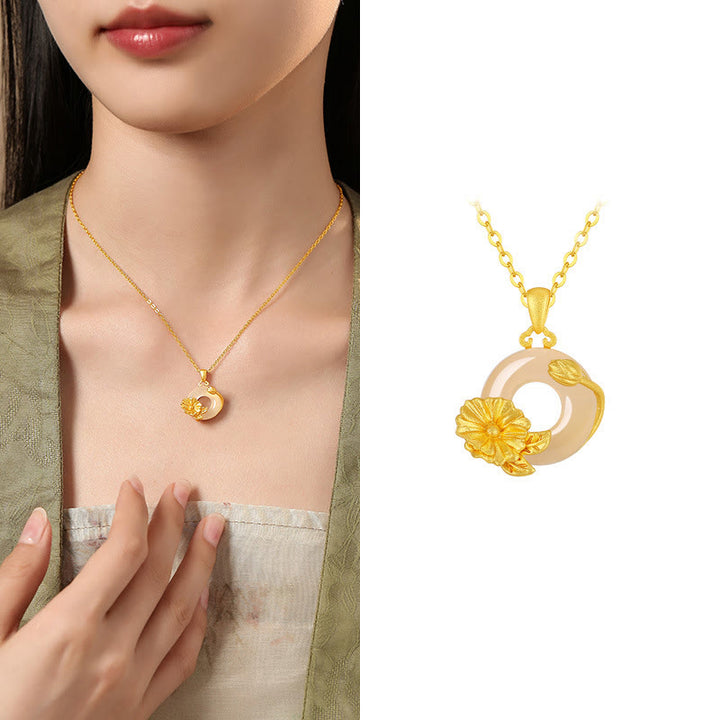 Collana con ciondolo a forma di fiori con fibbia della pace in argento sterling 925, Buddha Stones, calcedonio