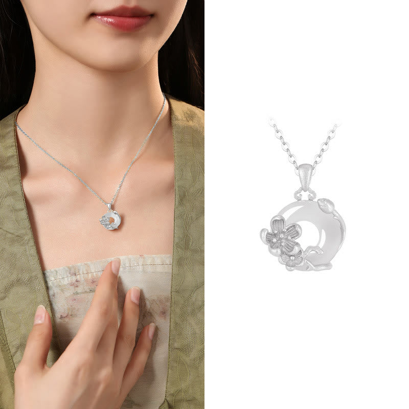 Collana con ciondolo a forma di fiori con fibbia della pace in argento sterling 925, Buddha Stones, calcedonio