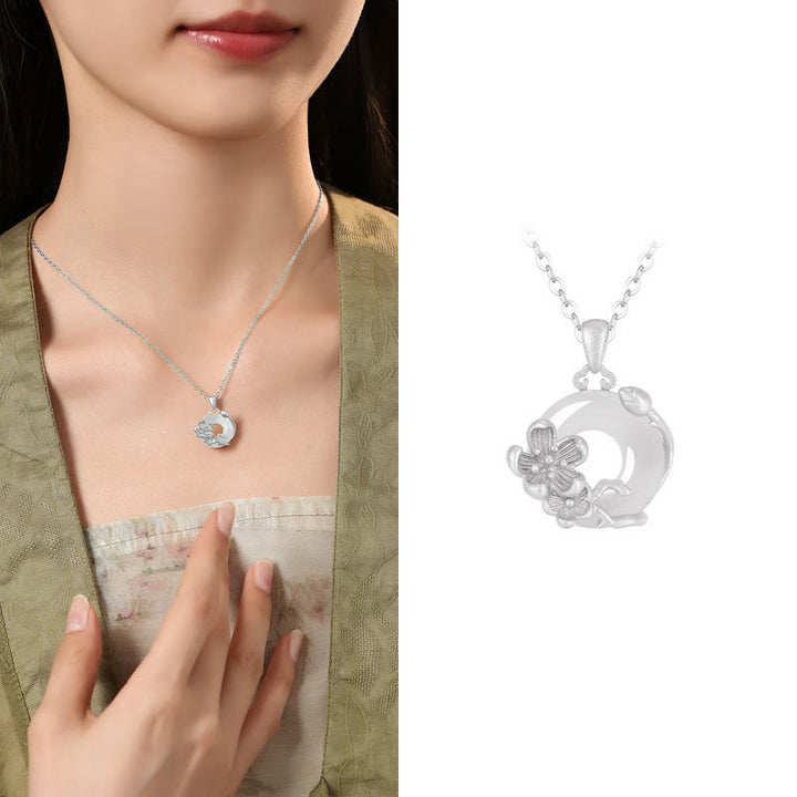 Collana con ciondolo a forma di fiori con fibbia della pace in argento sterling 925, Buddha Stones, calcedonio