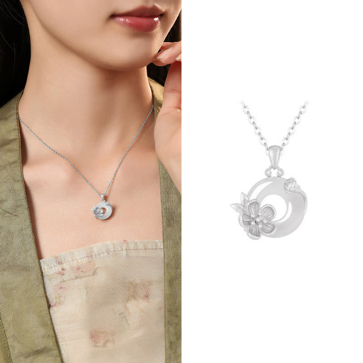 Collana con ciondolo a forma di fiori con fibbia della pace in argento sterling 925, Buddha Stones, calcedonio - Fiore di albicocco - Calcedonio in argento sterling 925 - image 29