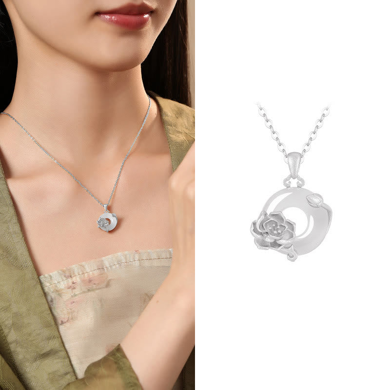 Collana con ciondolo a forma di fiori con fibbia della pace in argento sterling 925, Buddha Stones, calcedonio