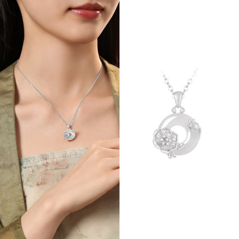 Collana con ciondolo a forma di fiori con fibbia della pace in argento sterling 925, Buddha Stones, calcedonio