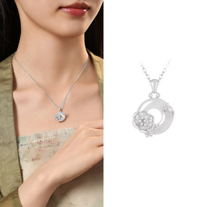 Collana con ciondolo a forma di fiori con fibbia della pace in argento sterling 925, Buddha Stones, calcedonio