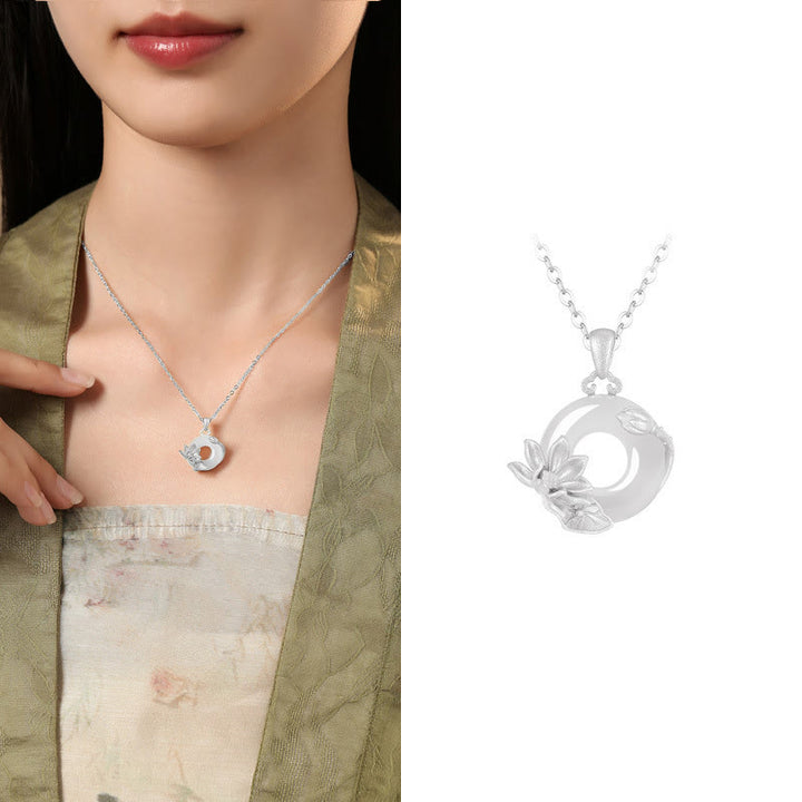 Collana con ciondolo a forma di fiori con fibbia della pace in argento sterling 925, Buddha Stones, calcedonio