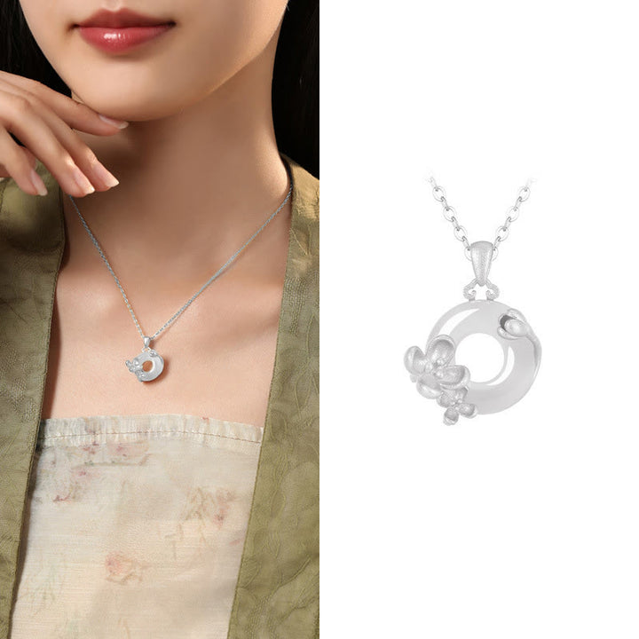 Collana con ciondolo a forma di fiori con fibbia della pace in argento sterling 925, Buddha Stones, calcedonio