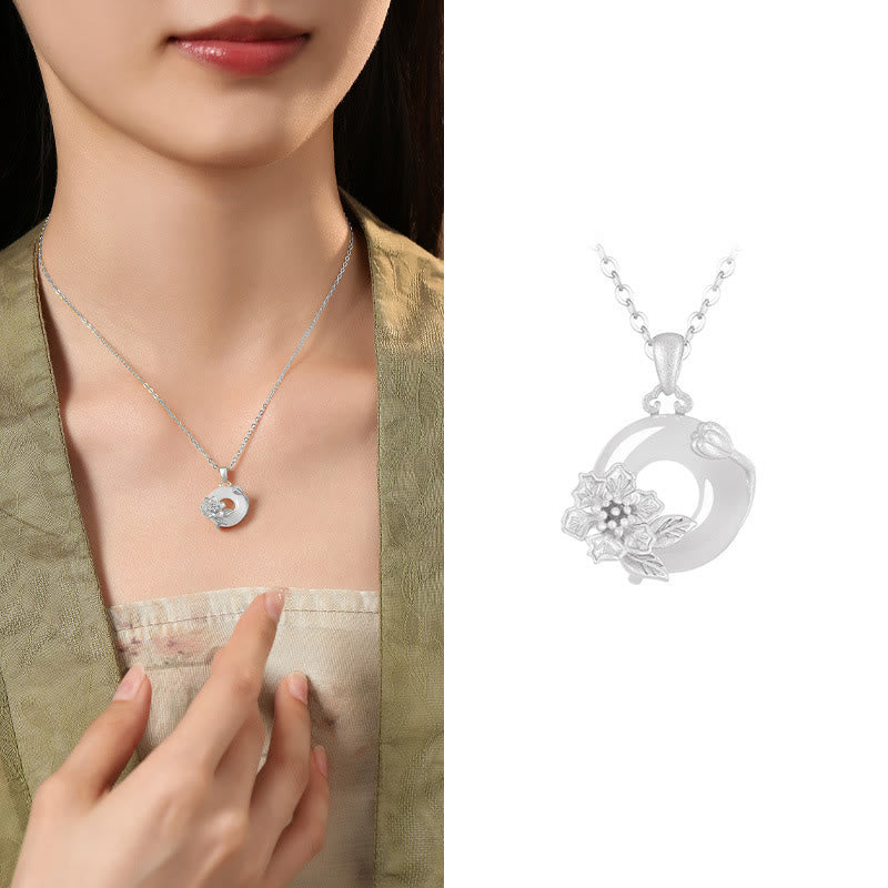 Collana con ciondolo a forma di fiori con fibbia della pace in argento sterling 925, Buddha Stones, calcedonio