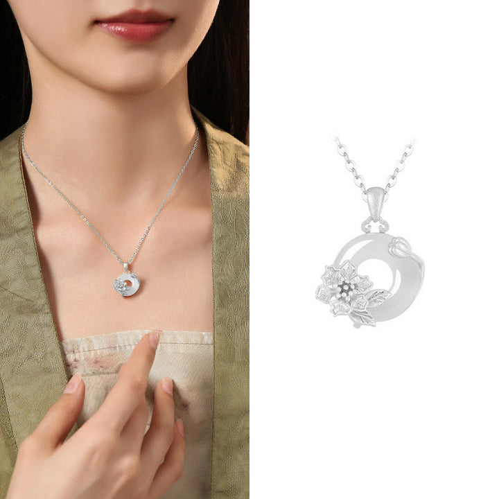 Collana con ciondolo a forma di fiori con fibbia della pace in argento sterling 925, Buddha Stones, calcedonio