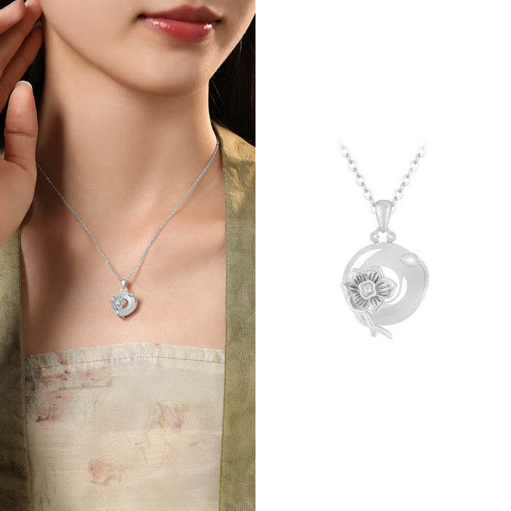 Collana con ciondolo a forma di fiori con fibbia della pace in argento sterling 925, Buddha Stones, calcedonio