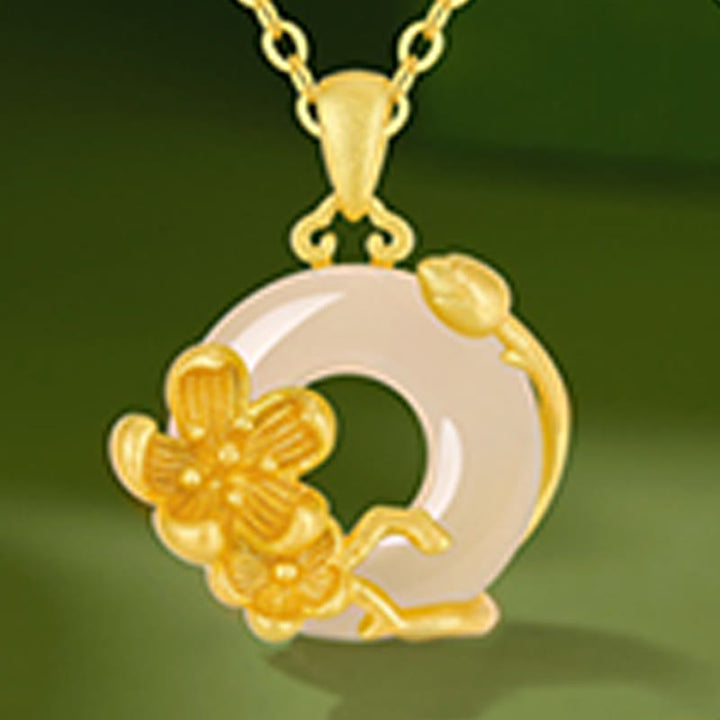 Collana con ciondolo a forma di fiori con fibbia della pace in argento sterling 925, Buddha Stones, calcedonio