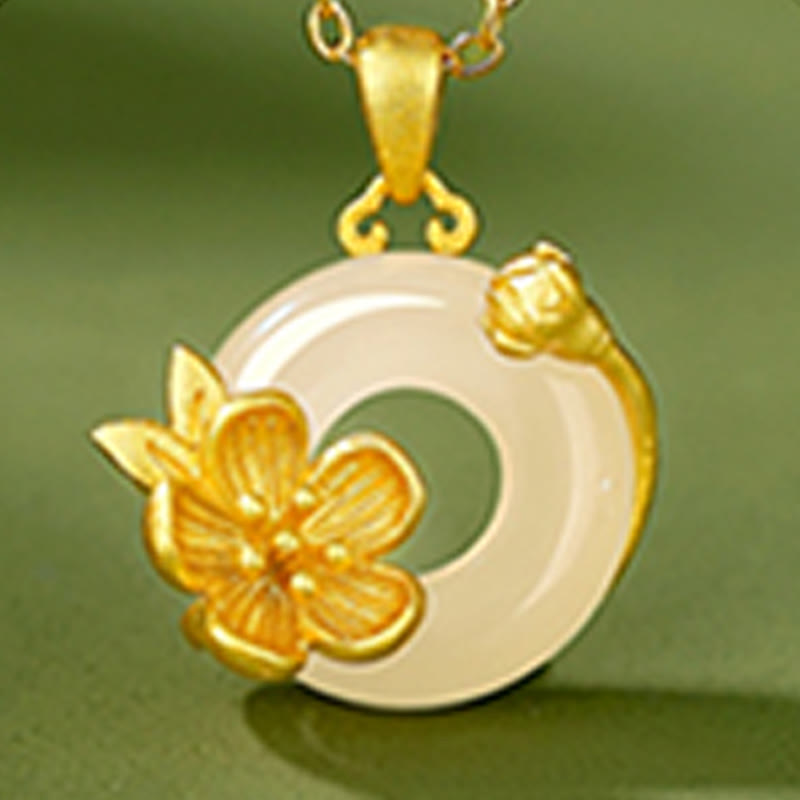 Collana con ciondolo a forma di fiori con fibbia della pace in argento sterling 925, Buddha Stones, calcedonio