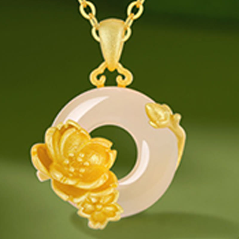 Collana con ciondolo a forma di fiori con fibbia della pace in argento sterling 925, Buddha Stones, calcedonio