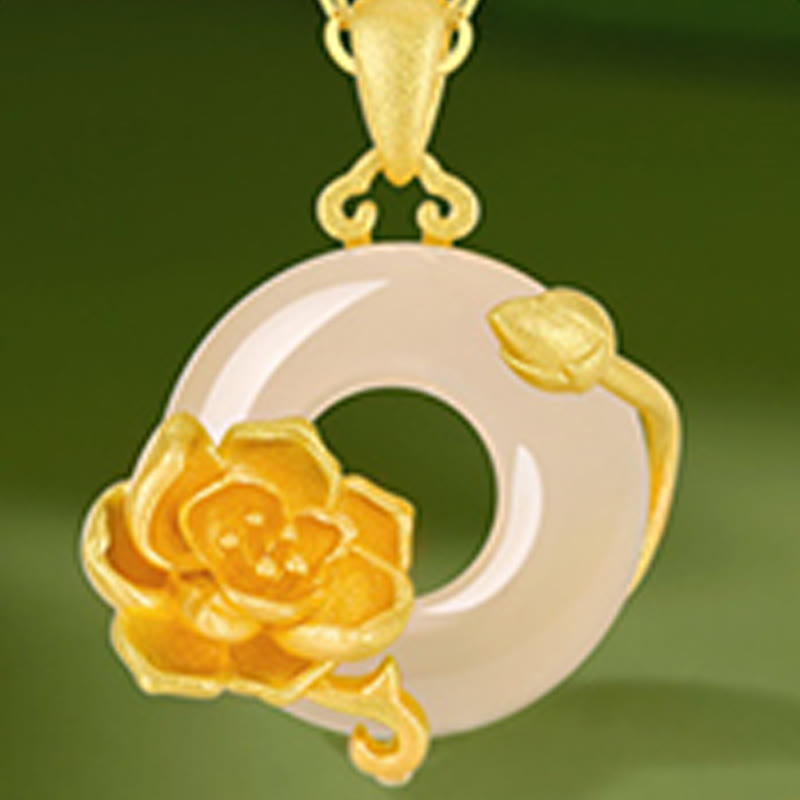 Collana con ciondolo a forma di fiori con fibbia della pace in argento sterling 925, Buddha Stones, calcedonio