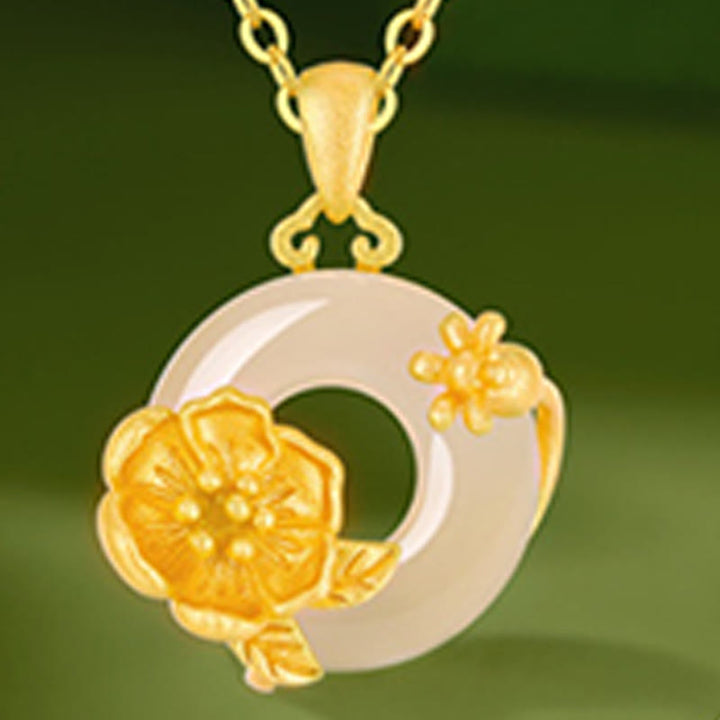 Collana con ciondolo a forma di fiori con fibbia della pace in argento sterling 925, Buddha Stones, calcedonio