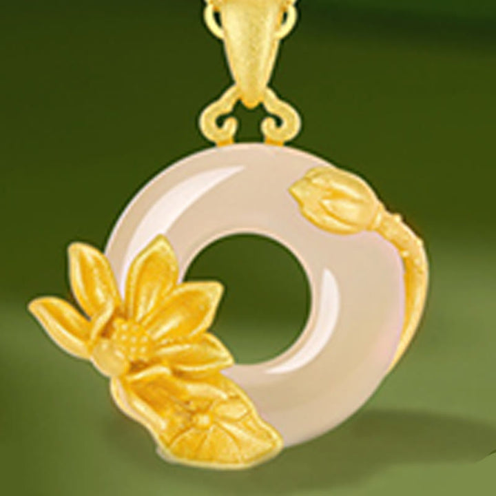Collana con ciondolo a forma di fiori con fibbia della pace in argento sterling 925, Buddha Stones, calcedonio