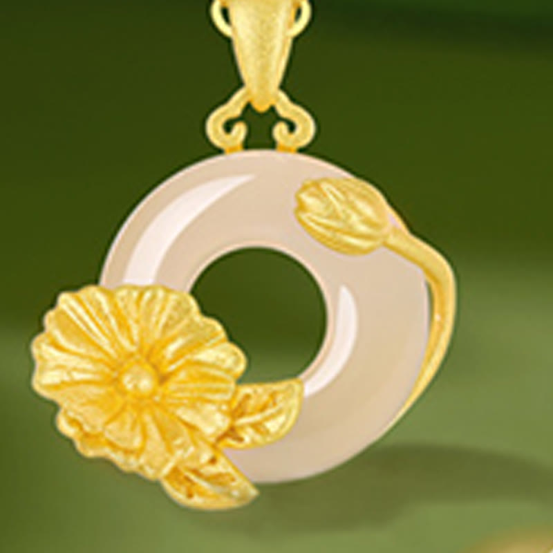 Collana con ciondolo a forma di fiori con fibbia della pace in argento sterling 925, Buddha Stones, calcedonio