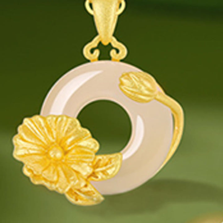 Collana con ciondolo a forma di fiori con fibbia della pace in argento sterling 925, Buddha Stones, calcedonio