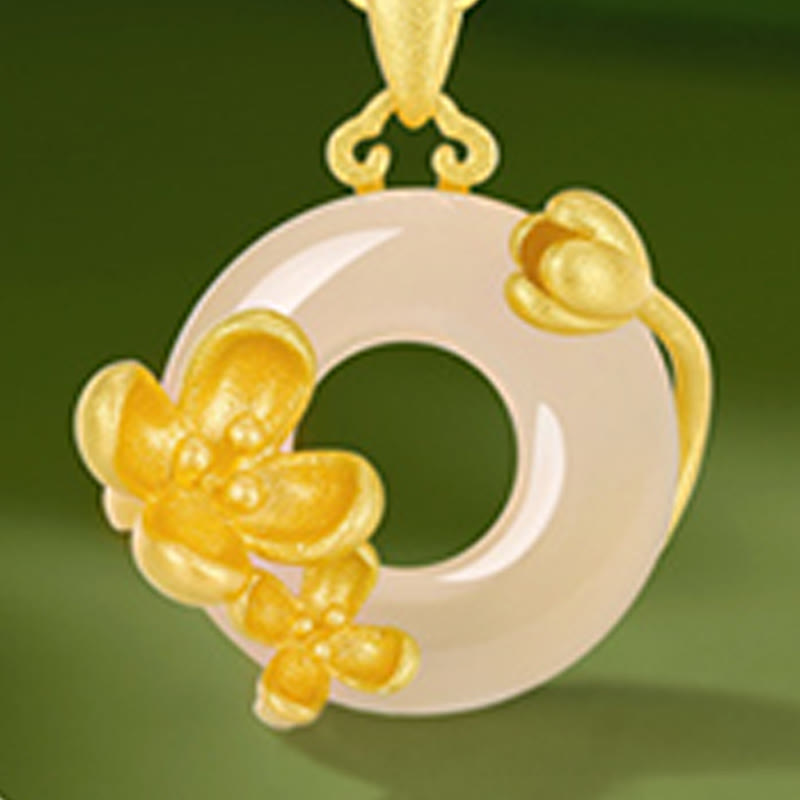 Collana con ciondolo a forma di fiori con fibbia della pace in argento sterling 925, Buddha Stones, calcedonio