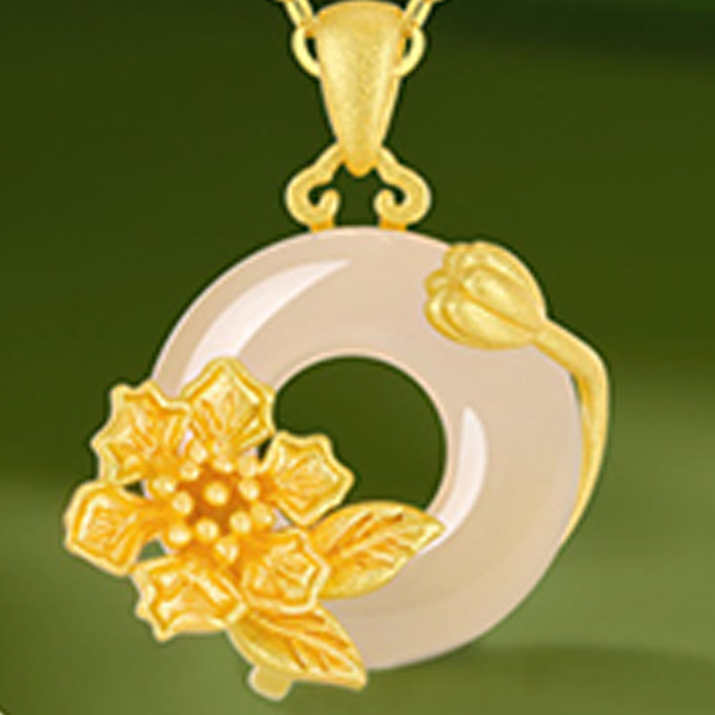 Collana con ciondolo a forma di fiori con fibbia della pace in argento sterling 925, Buddha Stones, calcedonio