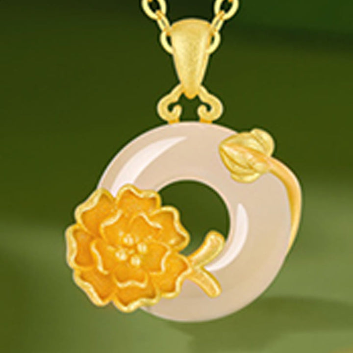 Collana con ciondolo a forma di fiori con fibbia della pace in argento sterling 925, Buddha Stones, calcedonio