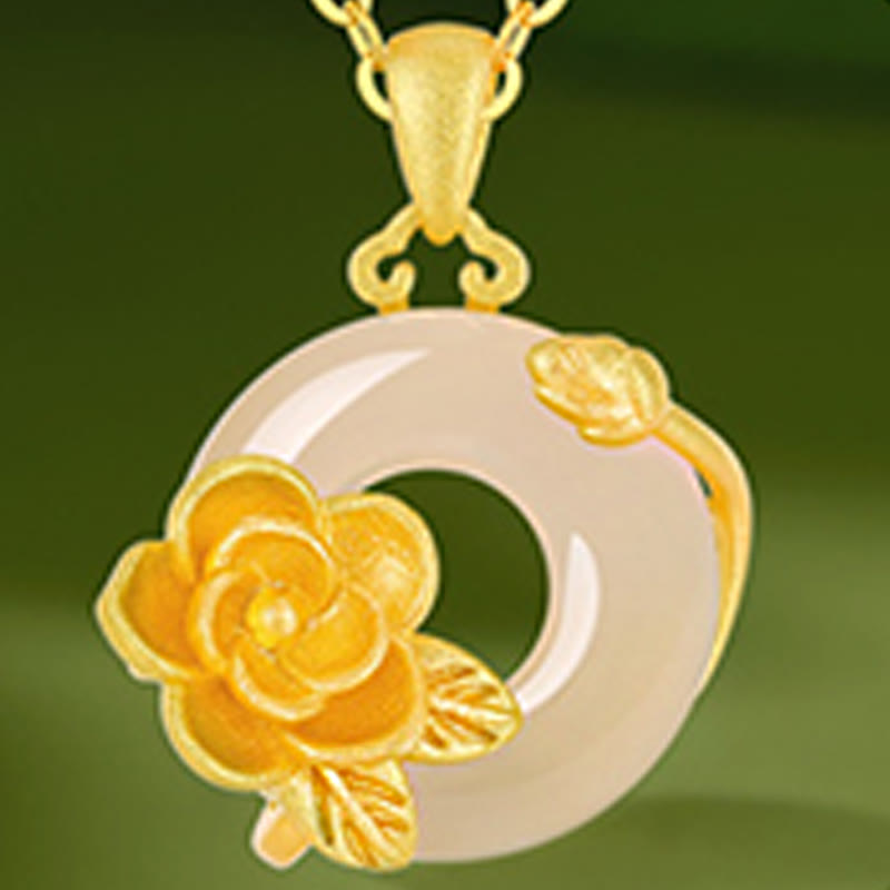 Collana con ciondolo a forma di fiori con fibbia della pace in argento sterling 925, Buddha Stones, calcedonio