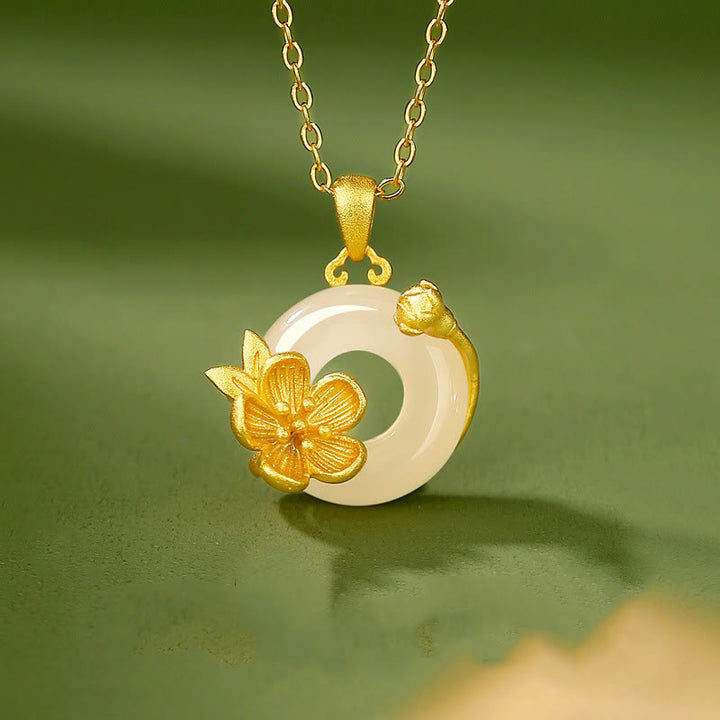 Collana con ciondolo a forma di fiori con fibbia della pace in argento sterling 925, Buddha Stones, calcedonio