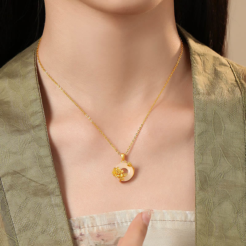 Collana con ciondolo a forma di fiori con fibbia della pace in argento sterling 925, Buddha Stones, calcedonio