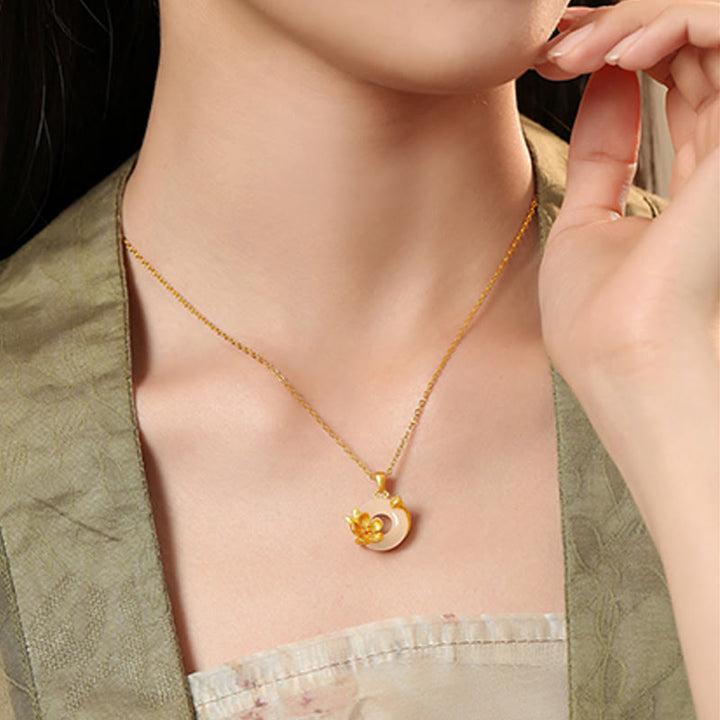 Collana con ciondolo a forma di fiori con fibbia della pace in argento sterling 925, Buddha Stones, calcedonio