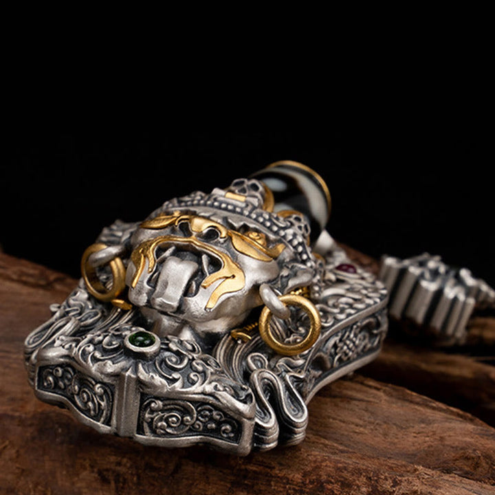 Collana con ciondolo di protezione in argento sterling 925 Buddha Stones perline Dzi tibetane Zakiram della dea della ricchezza