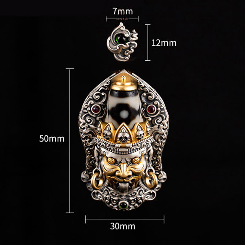 Collana con ciondolo di protezione in argento sterling 925 Buddha Stones perline Dzi tibetane Zakiram della dea della ricchezza