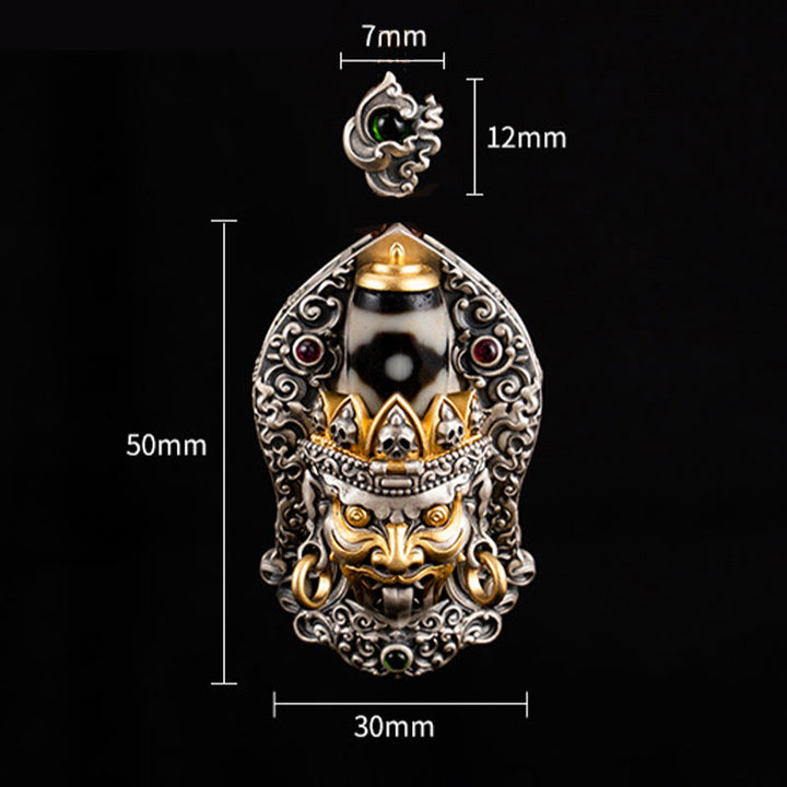 Collana con ciondolo di protezione in argento sterling 925 Buddha Stones perline Dzi tibetane Zakiram della dea della ricchezza