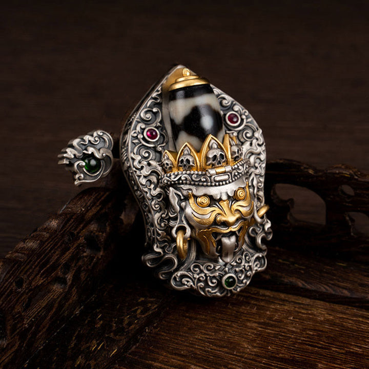 Collana con ciondolo di protezione in argento sterling 925 Buddha Stones perline Dzi tibetane Zakiram della dea della ricchezza
