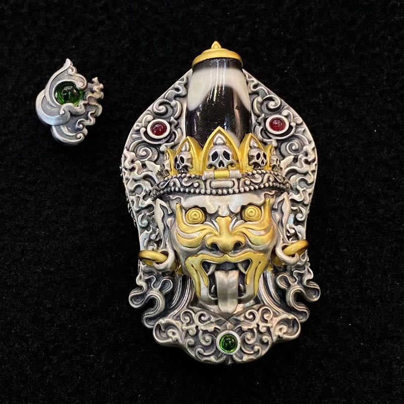 Collana con ciondolo di protezione in argento sterling 925 Buddha Stones perline Dzi tibetane Zakiram della dea della ricchezza